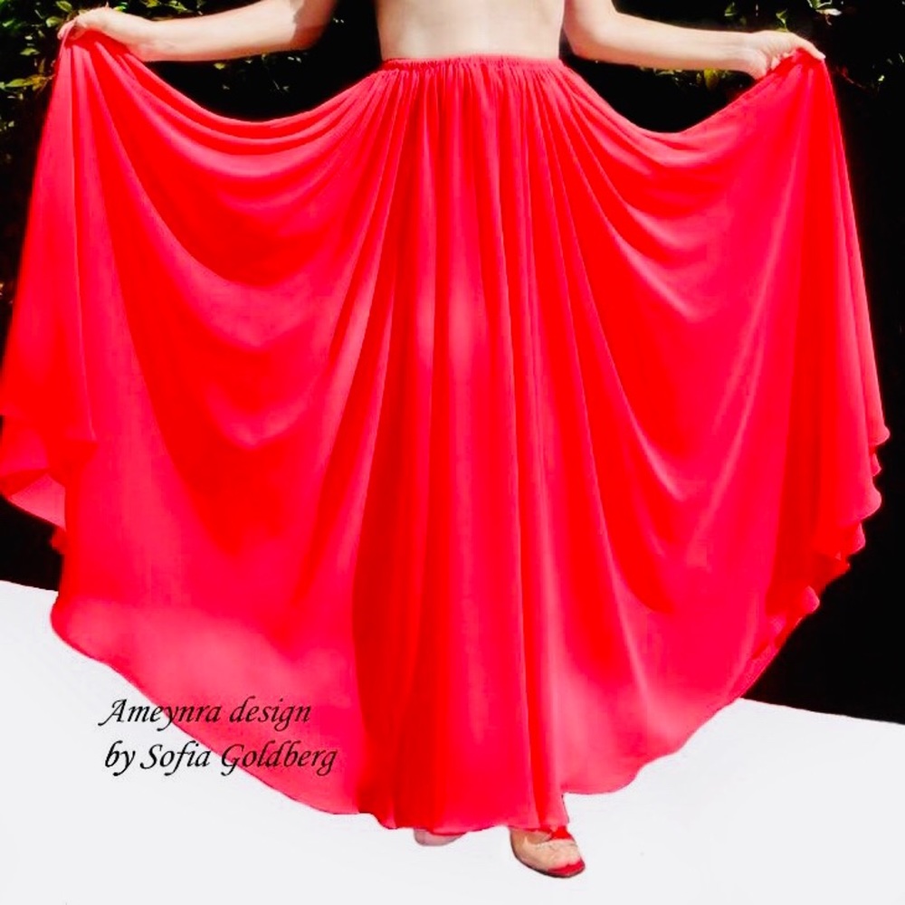 Red Chiffon Full Circle Maxi Skirt Ameynra design New